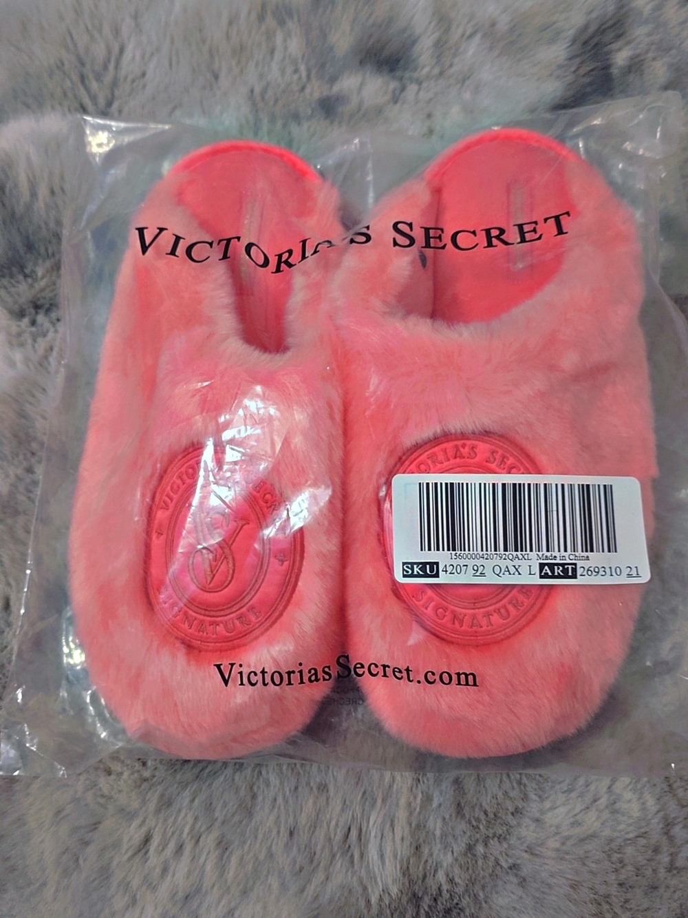 Victoria's Secret Coral Pink Fuzzy Slip-On Slippers